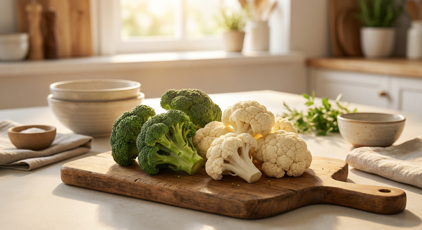 ブロッコリーとカリフラワーを並べた写真