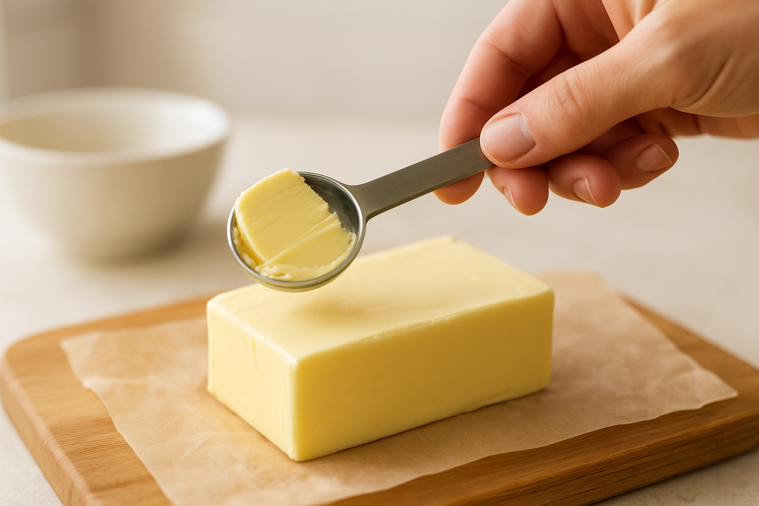 バターを計量スプーンですりきるイメージ