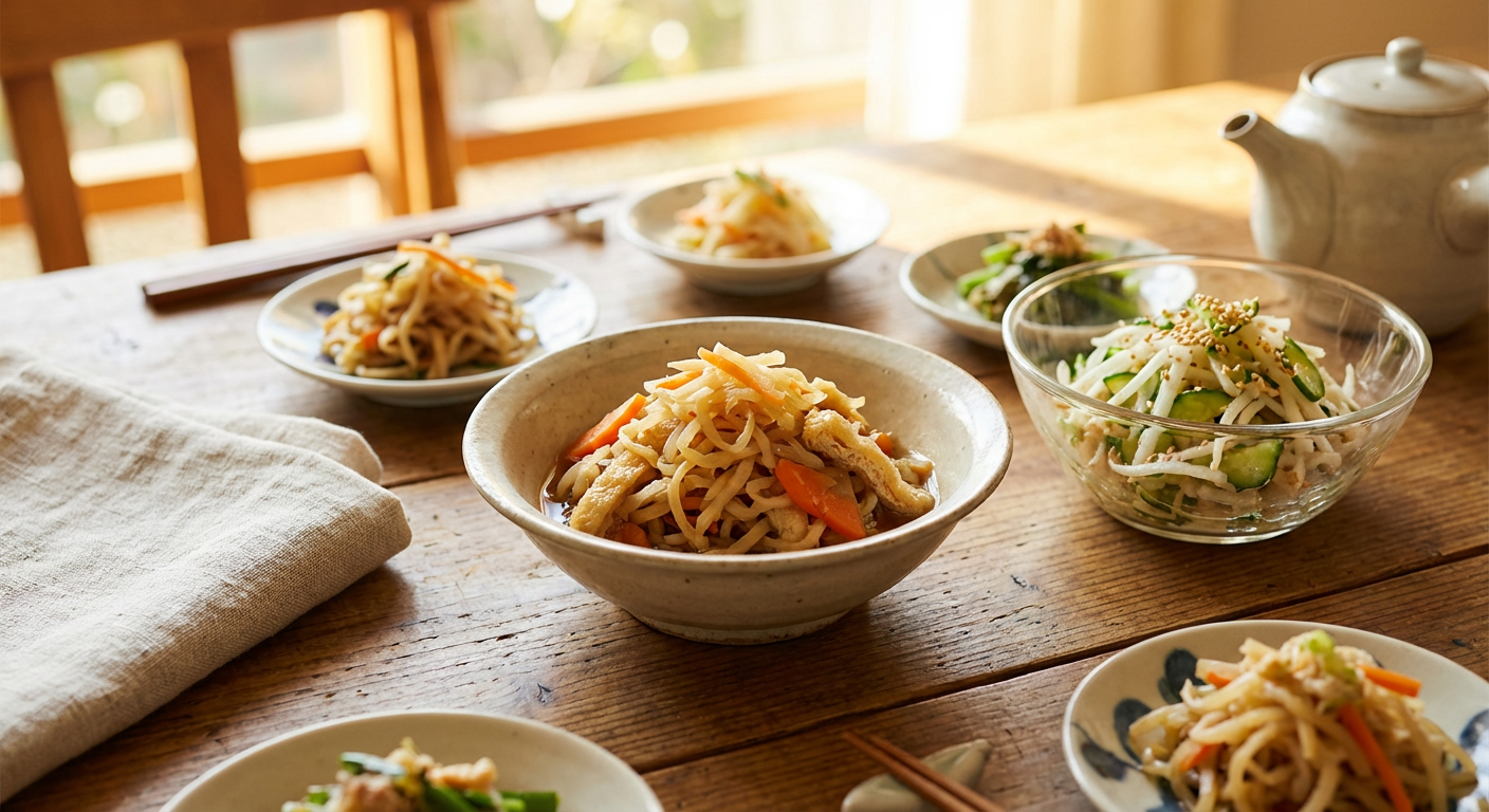 切り干し大根の煮物やサラダなど多彩な料理のイメージ