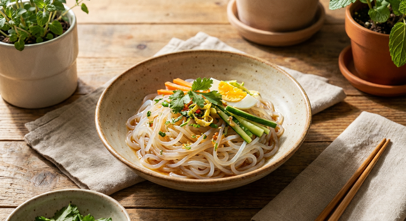 こんにゃくの麺を器に盛りつけたイメージ写真