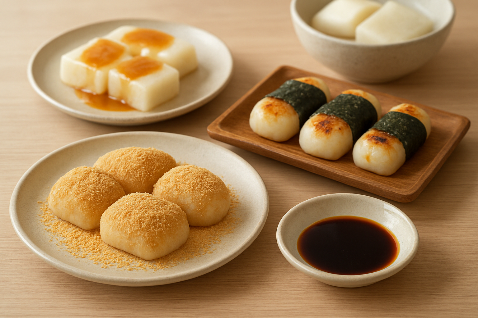 きなこ餅や磯辺焼きなど餅料理のイメージ