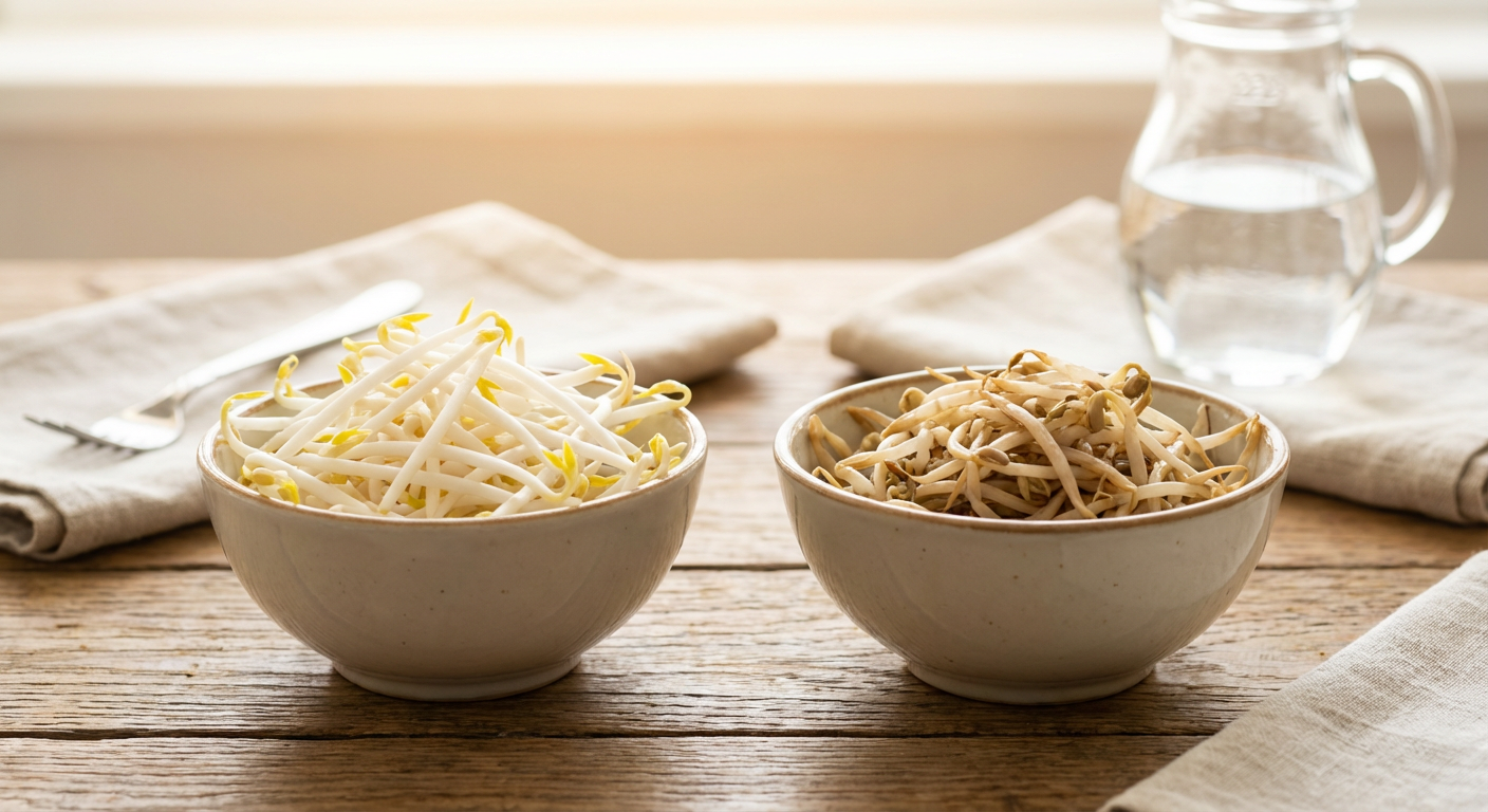 新鮮なもやしと傷んだもやしの比較イメージ