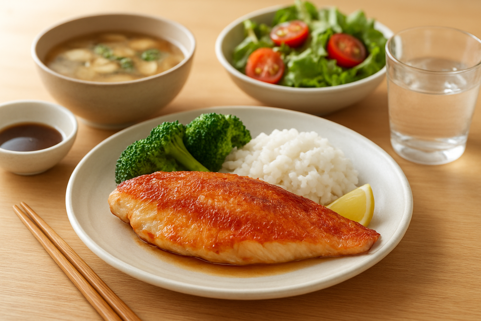 赤魚の栄養成分をイメージした食卓のイラスト