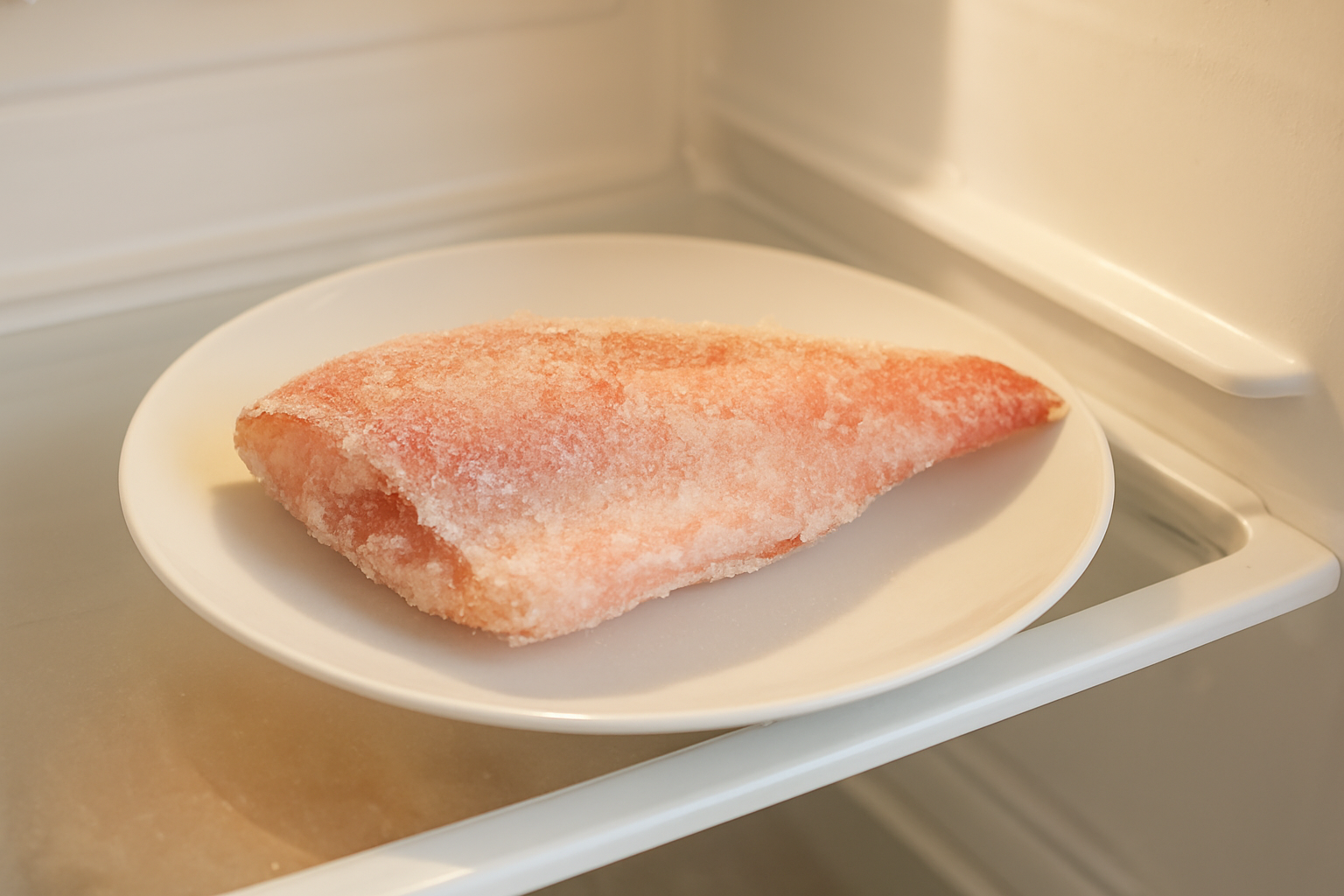 冷凍赤魚を冷蔵庫で解凍しているイメージ