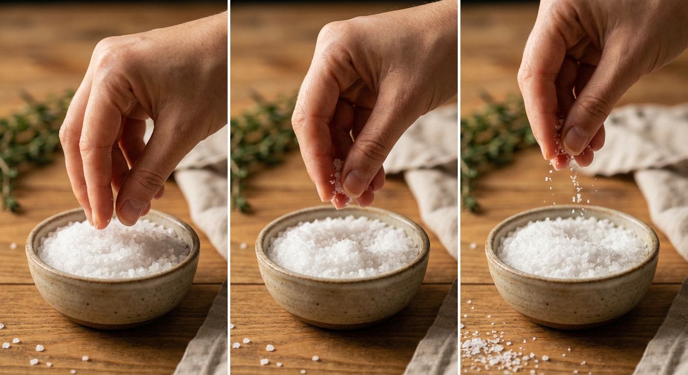 3本指で塩をつまむ手順のイラスト
