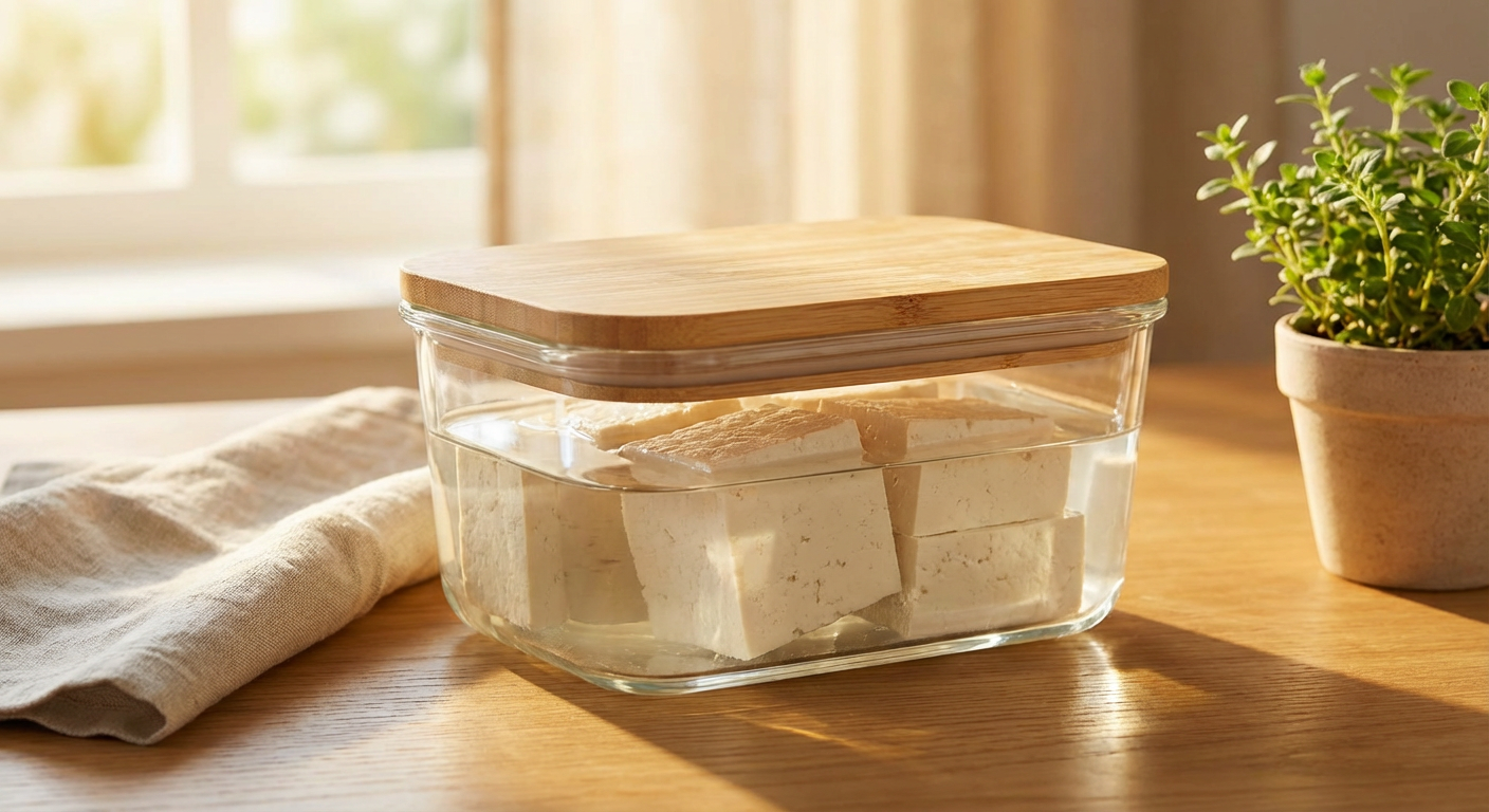 保存容器に水と一緒に入れた豆腐のイメージ写真