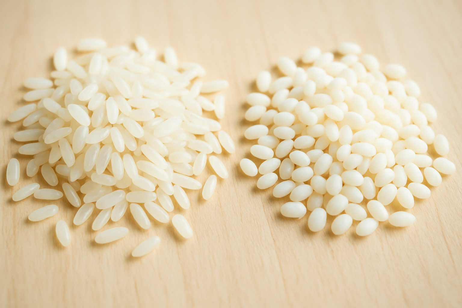 うるち米ともち米の粒を並べた比較イメージ