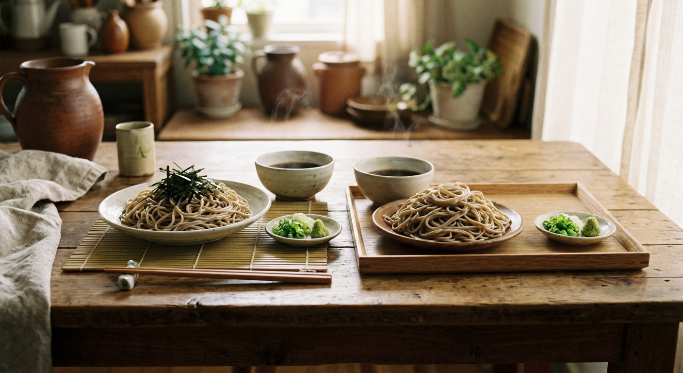 ざるそばともりそばを並べた比較イメージ