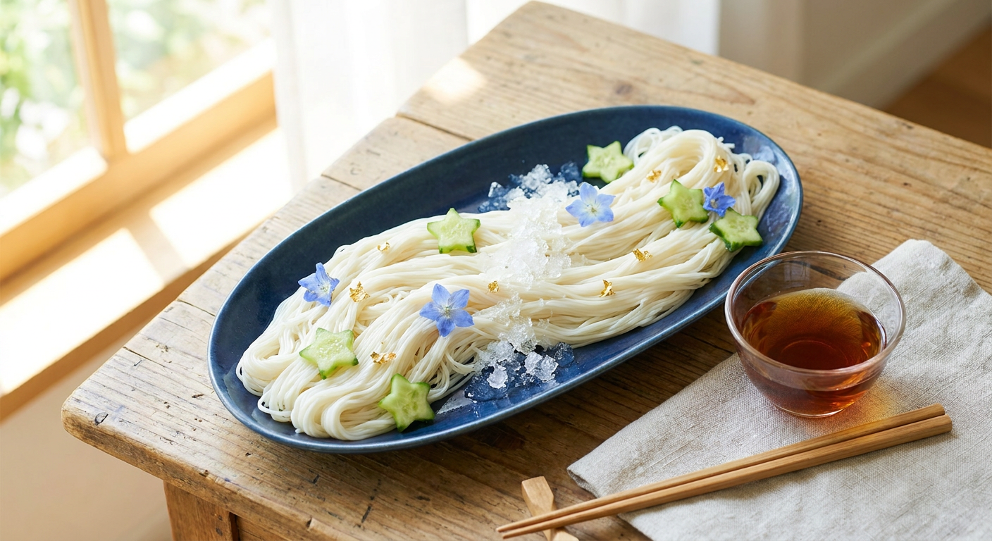 天の川を思わせる涼やかなそうめんのイメージ写真
