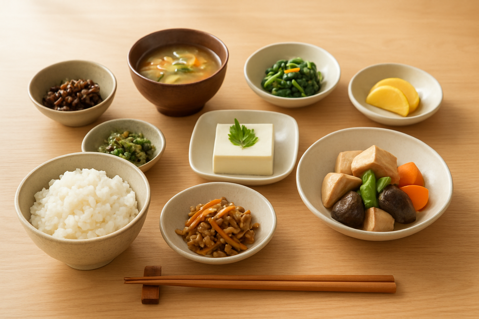 お盆の精進料理が並んだ食卓のイメージ