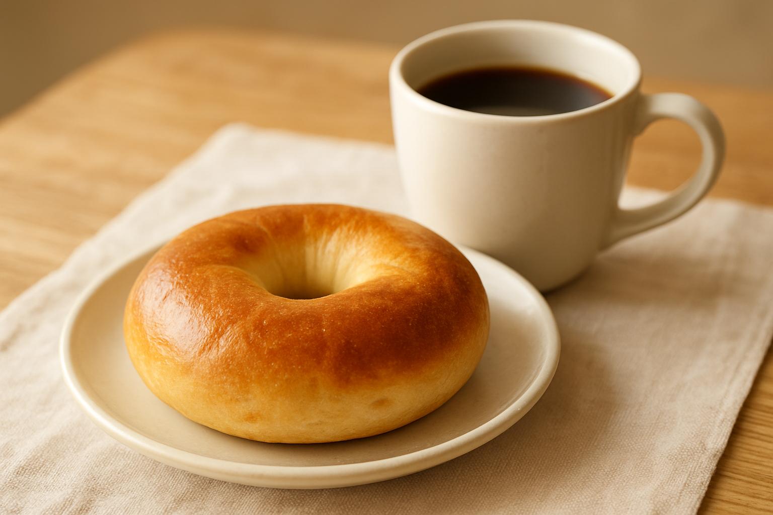 温めたベーグルとコーヒーの朝食イメージ