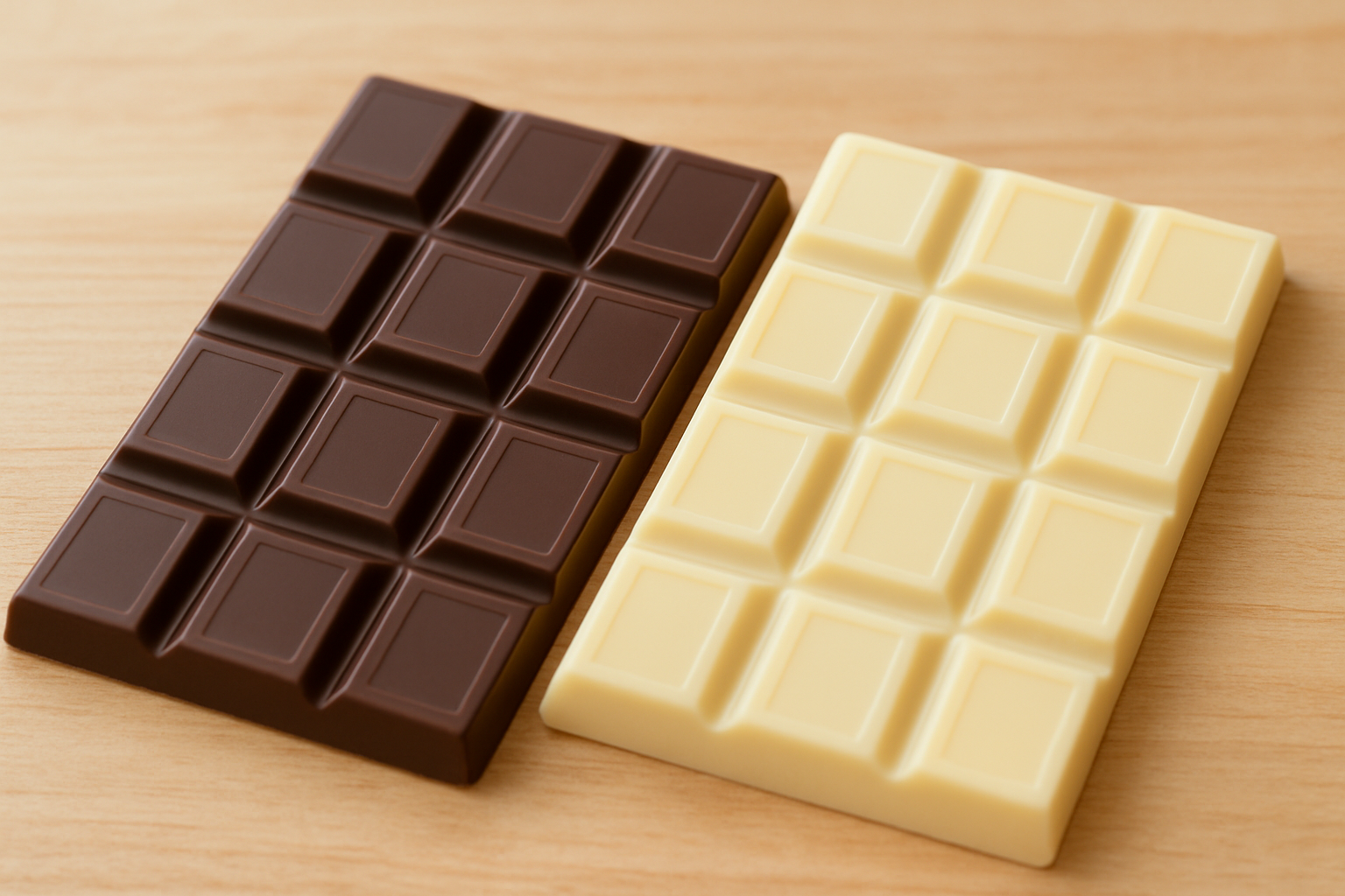 板チョコとホワイトチョコを並べた明るい写真