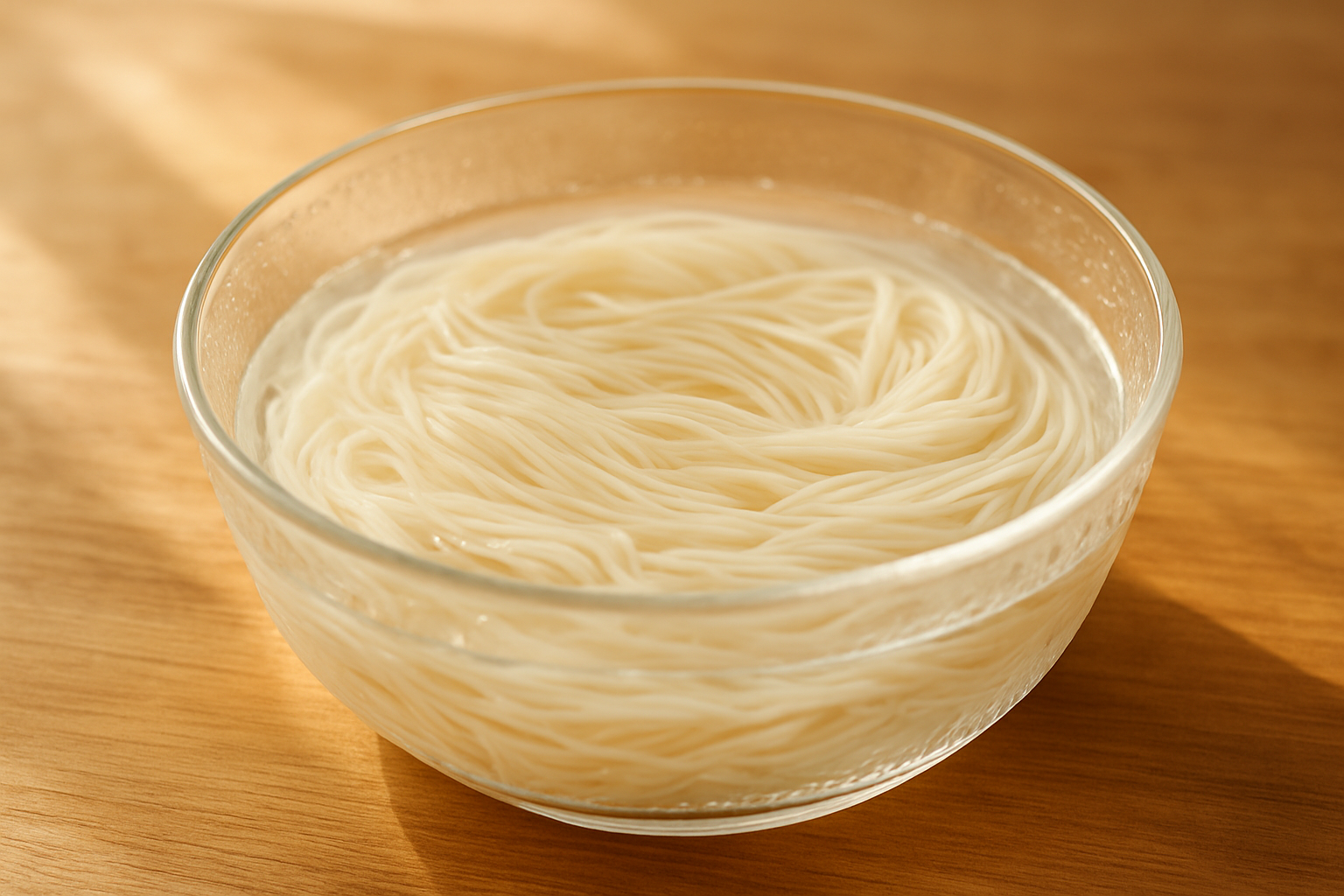 ガラスの器で水に浸したそうめんのイメージ