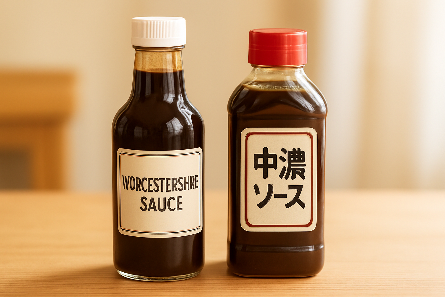 ウスターソースと中濃ソースのボトルを並べたイメージ