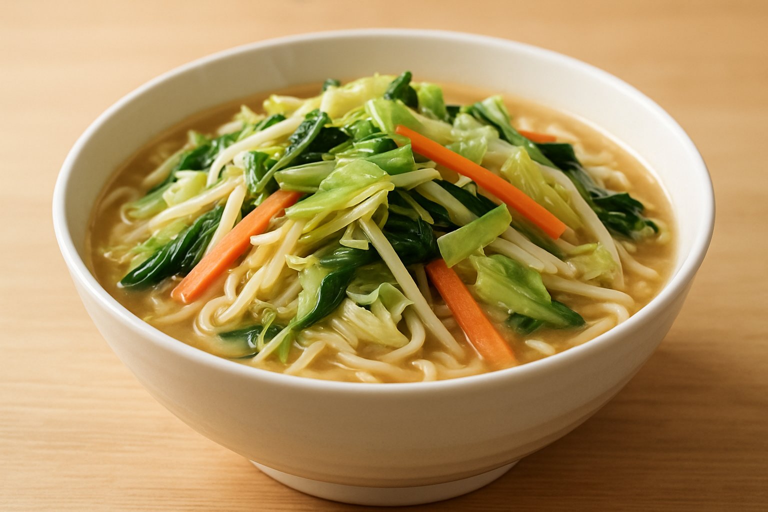 野菜がたっぷりのったタンメンの丼のイメージ